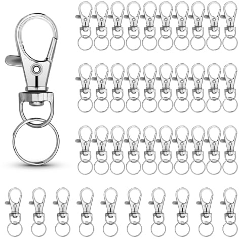 luvtree Lot de 40 mini porte-clés mousquetons en alliage de zinc avec anneaux et crochets à ressort pivotants à 360°, idéal pour le bricolage, la fabrication de bijoux, porte-clés et accessoires