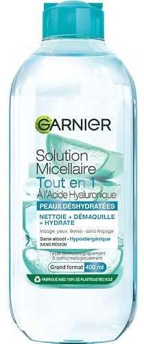 Garnier Solution Micellaire Tout-en-1 Hyaluron Peaux Déshydratées 400ml | Nettoie démaquille apaise, Micelle & Acide Hyaluronique, Repulpe hydrate 24h, Sans rinçage, Visage yeux lèvres