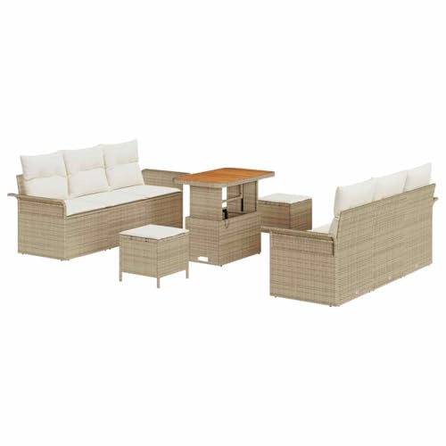 vidaXL 9-teiliges Garten-Sofa-Set mit Kissen in Beige aus Poly-Rattan – Elegante Gartenmöbel für Terrasse oder Balkon, ideal zum Loungen und für Alfresco-Dining, wetterfest