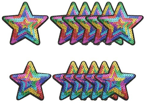 YELARXI Sequin Star Iron on Patches Embroidered Sew Sequin Glitter Patch Appliques, Fit for DIY Shoes Hats Backpacks Clothing Repair - (12 Pack, Colorful, 2 Size)