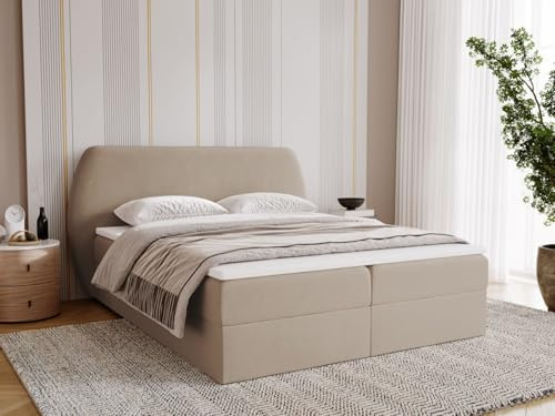 GRAINGOLD Bogota Bett 160x200, Boxspringbett mit Bettkasten, Polsterbett mit Bonell-Matratze, Samt Stoff, mit Topper, mit Kopfteil (Beige, 160x200)