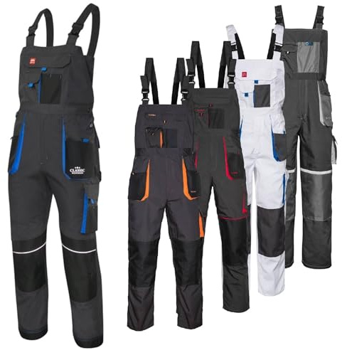 Art.Master Latzhose Herren Classic Weiß Blau Größe 58 - Ideal für Maler, Trockenbau und Handwerk - Arbeitslatzhose mit Kniepolstertaschen und 11 Taschen - Strapazierfähig und farbstabil