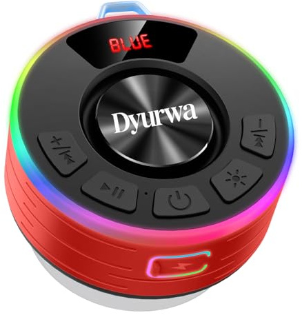 Dyurwa Cassa Bluetooth Doccia, Altoparlante Bluetooth con Suono Stereo, 10 Ore Mini Cassa Bluetooth Potente con Ventosa, Impermeabile IP7, Luce RGB, Speaker Portatile per Bagno Esterno