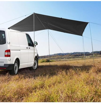 Markise für Wohnmobile, wasserdichte Markise, SUV-Sonnenschutz, mit 3 Ersatz-Gulines, Höhenverstellbar, für Wohnmobil, Van, Wohnmobil, SUV, S, Schwarz, 1 Stück