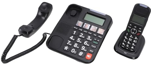 YUEHISY Corded Cordless Phone, Home Telephone with Large Backlit Display, Big Keys, Volume Control, Mute Function, Expandable Up to 5 Handsets (GB Plug)