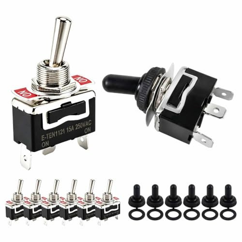 6 Pezzi Interruttore a Levetta Interruttore 12V ON-OFF 3 Pin 2 Posizioni con 6 Cappucci Impermeabili 12mm, 15A 250VAC Interruttore a Leva Robusto per Auto Camion Barca e Progetti DIY