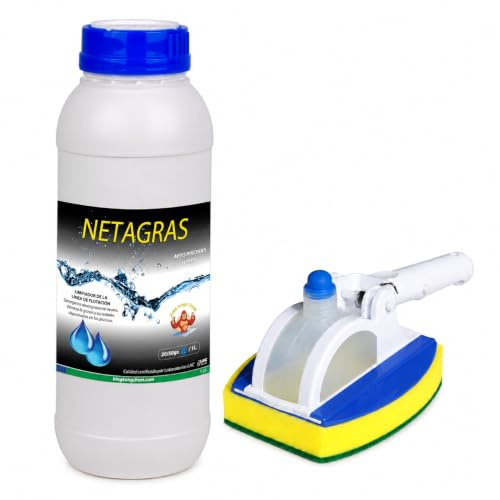 DPOOL Pack de Limpieza de la Linea de flotación 1 Litro NETAGRAS + Cepillo con deposito para Piscina