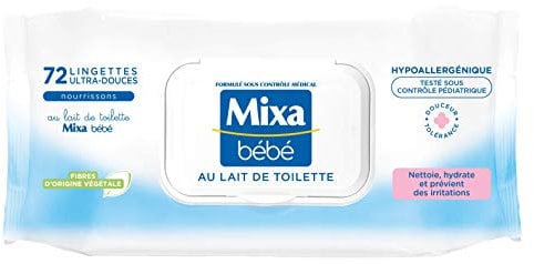Mixa Bébé Lingettes au Lait de Toilette – Hypoallergénique – Testé sous contrôle pédiatrique - Fibres d’origine Végétales x72 lingettes