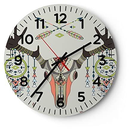 Modern Wanduhr Hirsch Mandala Spiritualität wild 40x40cm Rund Groß Wand Uhr Glas Analog Zimmeruhren Küche Büro Wohnzimmer Glasuhr Wall Clock Dekoration Design Wanddekoration Küchenuhr C4AR40x40-3154