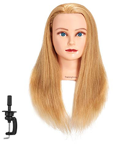 Traininghead 100% Human Hair Mannequin Head Hairdresser Training Head Cosmetology Manikin Head Doll Head With Free Clamp (1711FW2716H)