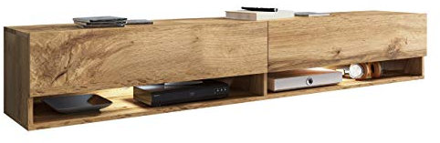 Mirjan24 TV Lowboard Jumbo TV Schrank Fernsehschrank, Grifflose Öffnen, Hängeschrank Hochglanz Matt Wohnwand (Wotan, Modell: 180 / mit RGB LED Beleuchtung)
