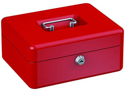 BASI Geldkassette | Geldscheinfach | Münzgeldeinsatz herausnehmbar | Tragegriff | 2 Schlüssel | H90xB200xT160 mm | Farbe Rot