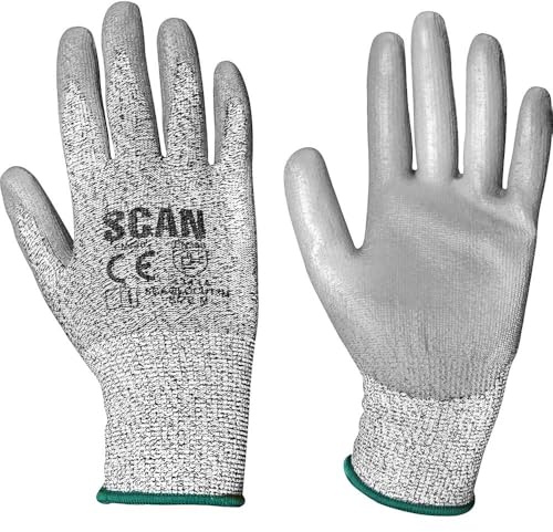 Scan SCAGLOCUT3M Grey PU Coated Cut Resistant Cut 3 Gloves - Size 8 Medium