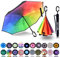 MRTLLOA Winddichter umgekehrter Regenschirm mit UV-Schutz, C-förmiger Griff, doppellagiger Stockschirm für Regen (Regenbogen)