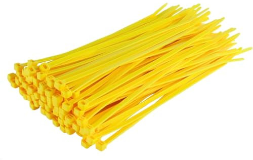 GTSE 100 Pack of Yellow Cable Ties, 200mm x 2.5mm Premium Tie Wraps, Nylon Zip Ties