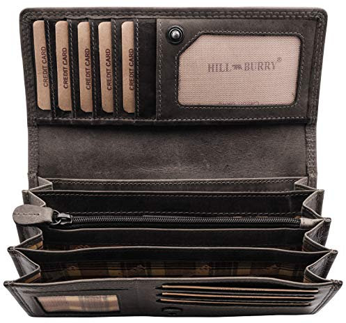 Damen Leder Geldbörse | RFID Portemonnaie aus weichem Echt-Leder | Lange Vintage Damenbörse | Frauen Geldbeutel Hochwertig (Grau)