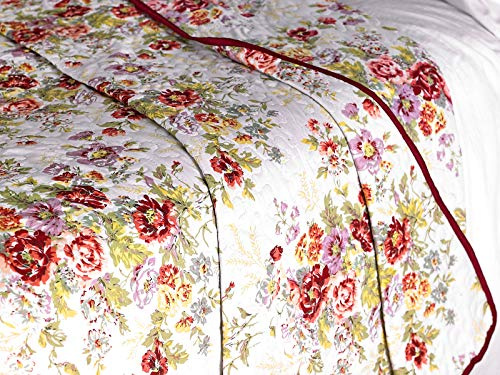 Diana Cowpe Floral Throw Style Bedspread | All Seasons Lightly Quilted Lightweight Blanket | Beautiful English Floral Rose & Flowers Design (Double)