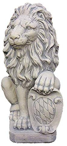 Löwe mit Schild aus Steinguss 54 cm H für den Garten Tierfigur frostfest für den Hauseingang