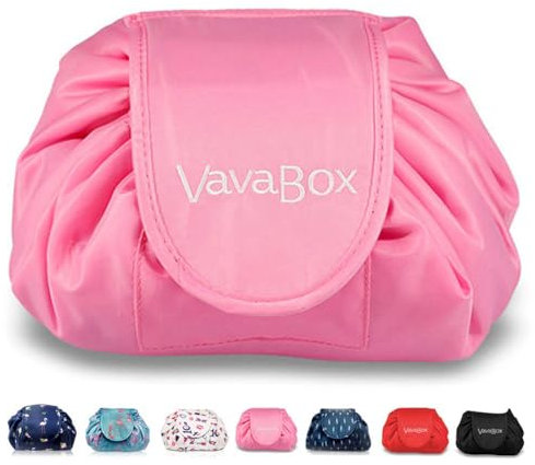 Lazy Kosmetikbeutel mit Kordelzug Portable Große Kosmetiktasche Reisetasche Make up Beutel Aufbewahrung Organisator für Damen Mädchen (Schöne Rosa)