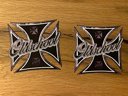 #228 / 2x CROSS Skull Aufkleber 8x8cm USA Vintage Sticker Biker Tank Oldtimer Oldschool Retro Kult Rost Rust Custom Chopper V2 V8
