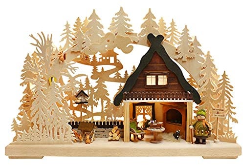 Ratags | LED Lichterbogen beleuchtet | Schwibbogen Weihnachtsbogen 43x30 cm | Erzgebirgische Volkskunst | Zum Forsthaus