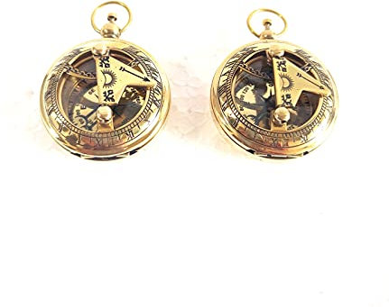 Sonnenuhr-Kompass, poliertes Messing, poliert, Vintage-Stil, 4,4 cm, 2 Stück