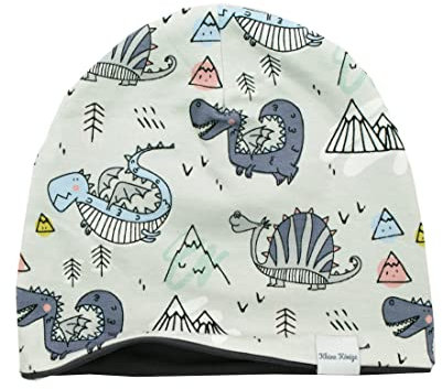Kleine Könige Mütze Kinder Jungen Beanie · Modell Dino Drache Arthur grau, anthrazit · Ökotex 100 Zertifiziert · Größe 110/116 (KU 50-52)