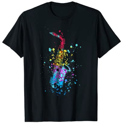 Saxophonist Musiker buntes Saxophon T-Shirt