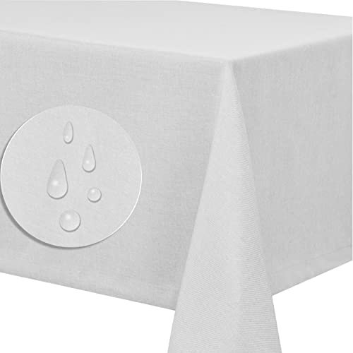 Leinendecke Tischdecke Tischtuch Leinen Optik pflegeleicht schmutzabweisend abwaschbar Lotuseffekt Fleckschutz (Oval 160x260 cm, Weiss)