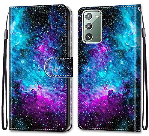 Mo-Somnus Kompatibel mit Samsung Galaxy Note 20 Hülle, Leder Handyhülle mit Kartenfach Geld Slot Ständer PU Ledertasche Wallet Flip Brieftasche Magnetische Schutzhülle Case Etui (Himmel)