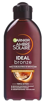 GARNIER Ambre Solaire - Huile Bronzante Intense - Nourrit La Peau & Prolonge Le Bronzage - Éclat & Douceur - Absorption Rapide - Parfum Coco - Tous Types de Peaux - 200 ml