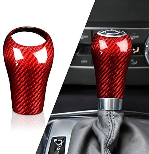 KUNGKIC Kohlefaser Auto-Schaltknauf-Abdeckung Aufkleber Carbon Fiber Gear Shift Knob Cover accessories für Mercedes Benz W204 W212 W176 A G E C Class CLS 2006 2005 2007 2008 2009 zubehör innenraum Rot
