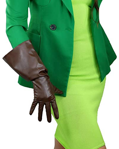 DooWay Damen Lange Leder Handschuhe Stulpe Stil Weite Ärmel Kunst-Lammfell Weich für Abend Show Kostüm Kaffee Braun 38cm, dunkelbraun, 85