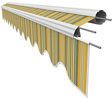 VANA Markisenstoff mit Volant für 4 x 3 m Markisen Ersatzstoff Markisentuch Bespannung Sonnenschutz fertig genäht Maß Tuch 3,83 x 3 m Volant 3,83 x 0,21 m Design SPD035