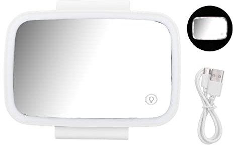 Akozon Car Visor Mirror Car Visor Vanity Mirror Sun Visor Makeup Mirror Surround LED Lights with Retractable Back Clip Universal for Car (White)