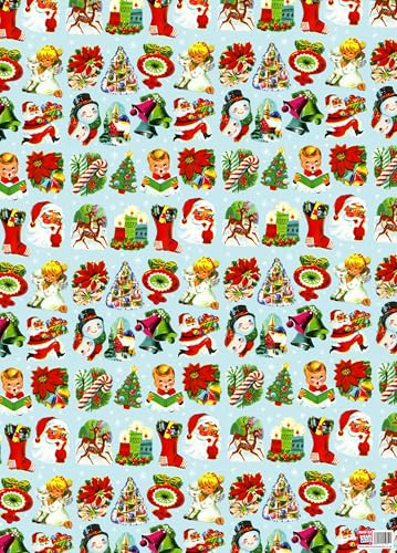 Vintage festive motifs Wrapping Paper x 3 Sheets - Retro Christmas Wrapping Paper - Perfect For Him Her Adults Family - Dean Morris Cards