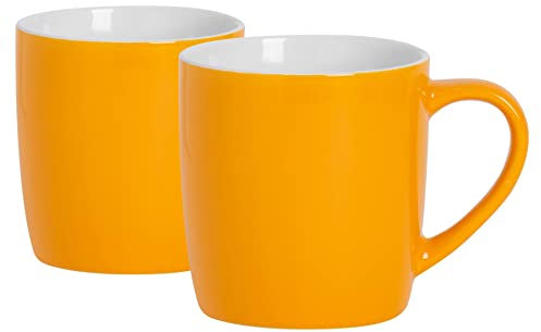 Argon Tableware Coloured Coffee Mugs - Yellow - 350ml - Pack of 2 - Gloss Ceramic Stoneware Tea Mugs Latte Cappuccino Cups Hot Chocolate Cups Colourful Mug Set with Handle