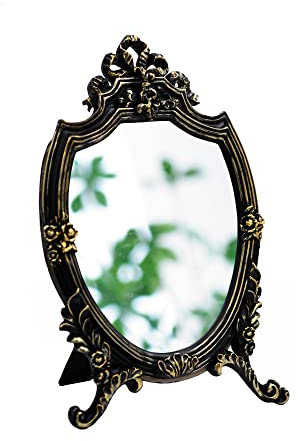 Eaoundm Dekorativer Wandspiegel aus Kunstharz, Make-up-Spiegel, Tischspiegel, für Schlafzimmer, Wohnzimmer, Kommode, Dekoration, 20,8 x 33 cm (B x L), schwarz