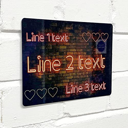 Personalised Bar Sign - Heart Neon effect Printed Metal Sign wall art A4 Bar Add Name Love