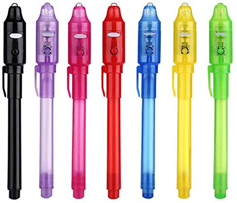 SCStyle Invisible Ink Pen 7Pcs,Spy Pen Marker Kid Pens for Writing Secret Message Valentines Day Easter Day Halloween Christmas Birthday Party Bag Gift,Invisible Ink Pens with UV Light for Kids