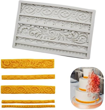 3D Barroca Retro Relieve Silicona Retro Relief Fondant Molde de Silicona para Fondant para Decoración de Bordes de Tartas, Manualidades, Chocolate, Gelatina, Dulces, Jabón, Resina (Blanco)