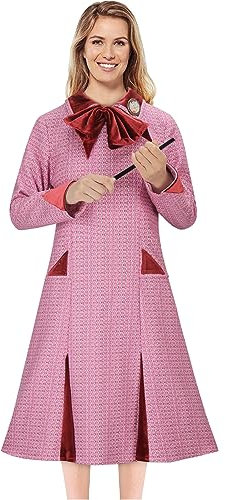 LIKUNGOU Damen Umbridge Kostüm Rosa Kariertes Tweed Kleid mit Katzenabzeichen Dame Elegantes süßes Partykleid Cosplay Outfit (L)