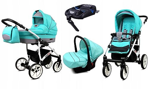 BabyLux® Kinderwagen Set 4 in 1 - Largo - incl. Babywanne, Buggy Sportsitz, Auto-Babyschale, ISOFIX-Basisstation - Autositz - Kinderwagenset - Kombikinderwagen mit Wickeltasche usw.