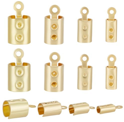 Beebeecraft 1 Box 120Pcs 4 Size Fold Over Cord Ends 18K Gold Plated Crimp Ends Ribbon Ending Clasp Tips Connector for Jewelry Making Bracelets Necklaces