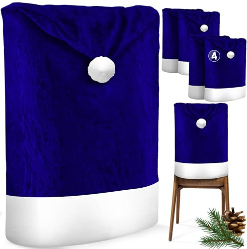 KESSER® Premium Weihnachtsstuhlüberzug 4er Set Stuhlhussen für Weihnachten Nikolausmütze Stuhlbezug Husse Weihnachtsdeko für Stühle Überzieher - Stuhlabdeckung im weihnachtlichen Design