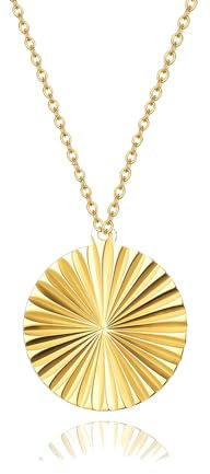 Kritz Collar Disco Martillado Disco Solar para Mujeres Chapado en Oro - Colgante de placa Martillada Redonda 18K y Cadena Ajustable - Joyería Moda Regalo para Chicas (Disco Solar)