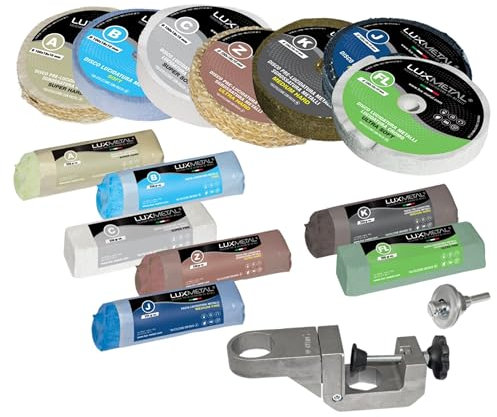 Lux Metal 7 Polierscheibe 100 mm - 7 polierpaste 250 g, set DIY kit Polierset Schleifpaste Metall, Aluminium, für Bohrmaschine, Edelstahl, Messing, Kupfer, Holz, Kunststoff, schleifmaschinen, messer
