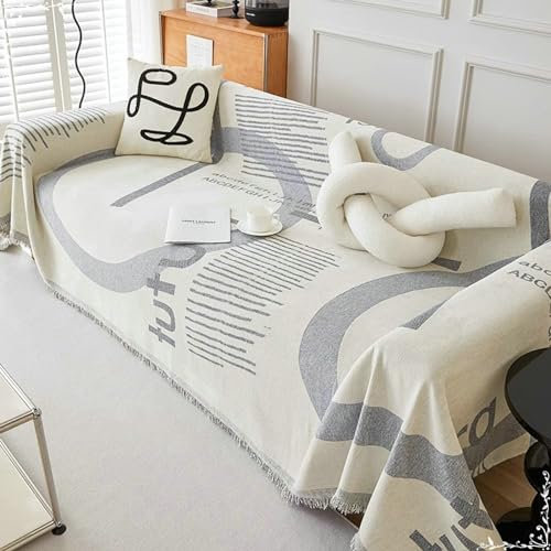 Ayoiow Couchbezug für Wohnlandschaft Sofahusse Grau Sofahusse 3Sitzer Chenille Geometrisches Muster Mit Buchstaben