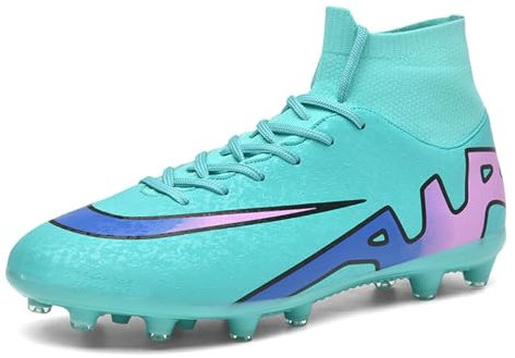 Botas de fútbol para Hombre y Mujer, Botas de fútbol para Terreno Firme, Zapatillas de fútbol Transpirables de caña Alta para césped, competición/Entrenamiento/Zapatillas Deportivas (Color : Blue, S
