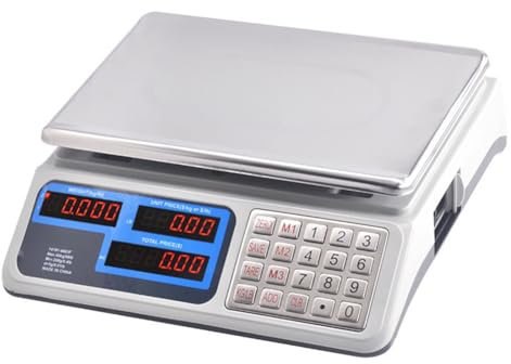 MOKEKA Balance électronique professionnelle 40 kg – Écran LED, haute précision, plat en acier inoxydable, batterie rechargeable, balance de banc adaptée pour l'alimentation et le commerce,